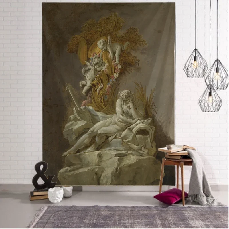 Goddess Angel Tapestry Elf Painted Psychedelic Tapestry Statue Hanging Art Work Tapestry Retro Decorations for Living Room Women