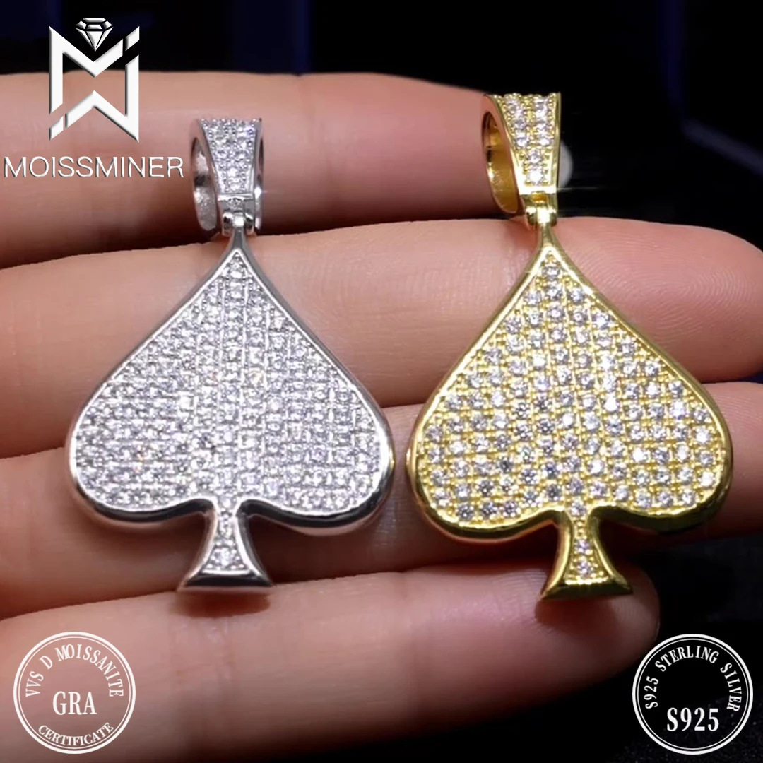 Poker Spade Moissanite Pendant Necklace For Men S925 Silver Real Diamond Iced Out Necklaces Women Jewelry Pass Tester With GRA