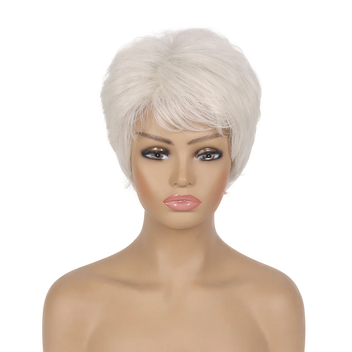 Short White Gold Synthetic Wig For Women Natural Wavy Curly Puffy Hair With Bangs Heat Resistan Fiber Cosplay Wigs