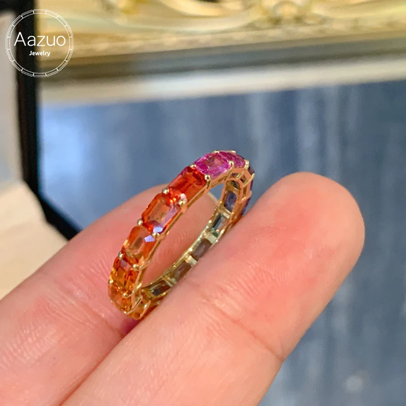 

Ювелирные изделия Aazuo, кольцо из настоящего желтого золота 18 карат с натуральными сапфирами в стиле OL, кольцо с радужными линиями, подарок для девочек и детей на день рождения, Au750