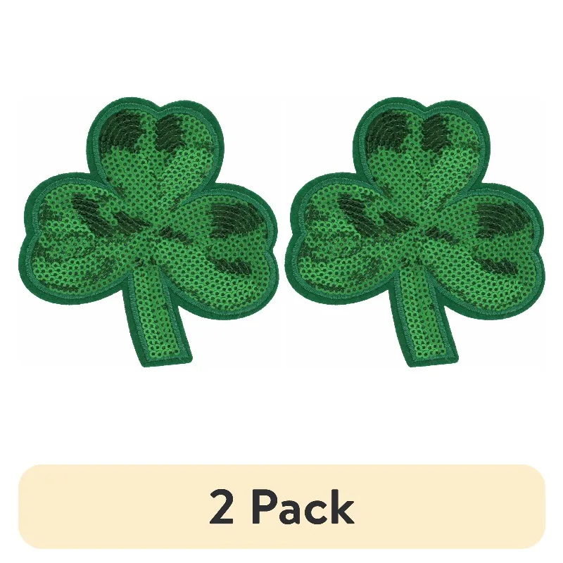 Embroidered Sequin Green Clover Iron-on Patch Applique, 3.6