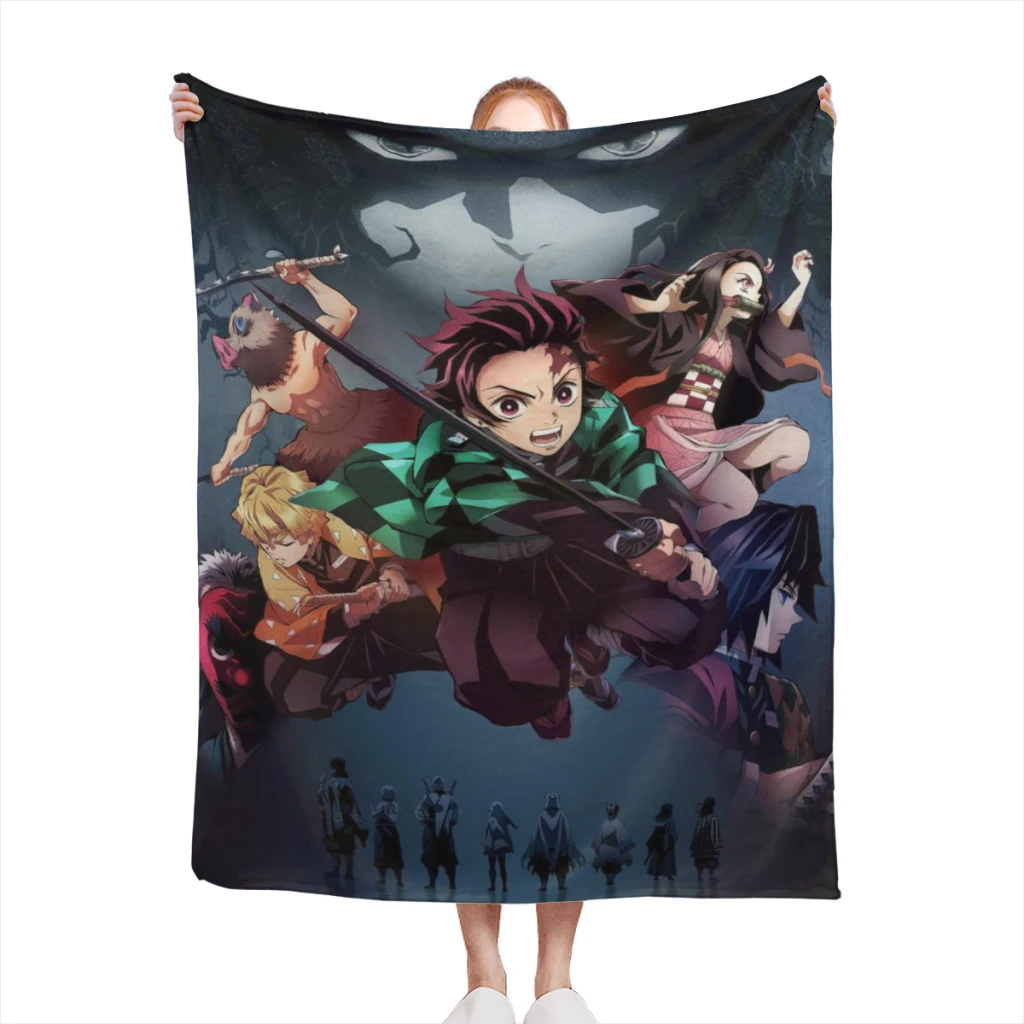 

Demon Slayer Kimetsu No Yaiba Blanket Flange Textile Decor Portable Super Soft Throw Blankets for Home Office Plush Thin Quilt