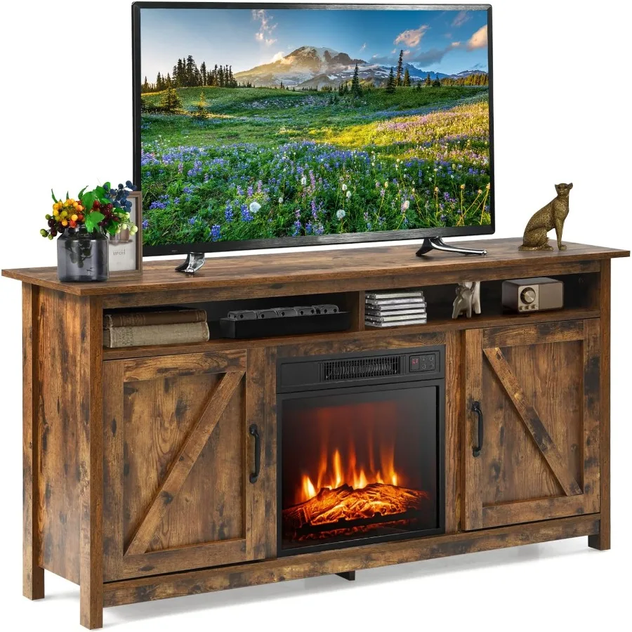 

58 Inches Electric Fireplace TV Stand with 18 Inches Fireplace Insert for TVs up to 65 Inches 5 000 BTU Heated Mantel with 3-Le