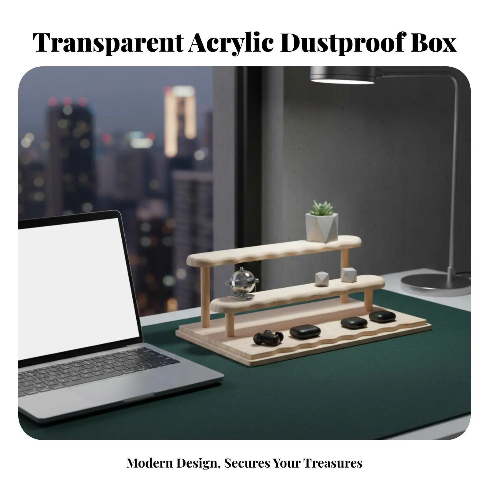 Acrylic Showcase Display Shelf Solid Wood Base for Action Figures Dolls with Clear Protective Case for Shelf Organization