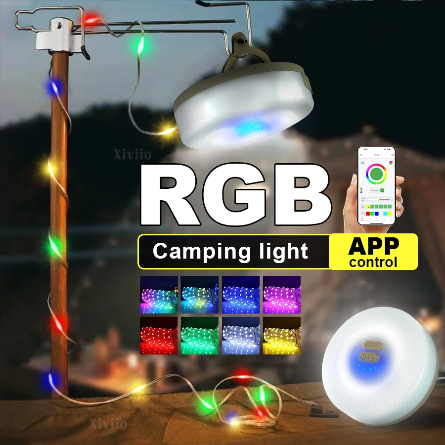 

2025 Latest Camping Lights LED Reel String Lights App Controls Colorful Outdoor Tent Lights Waterproof Portable Camping Lantern