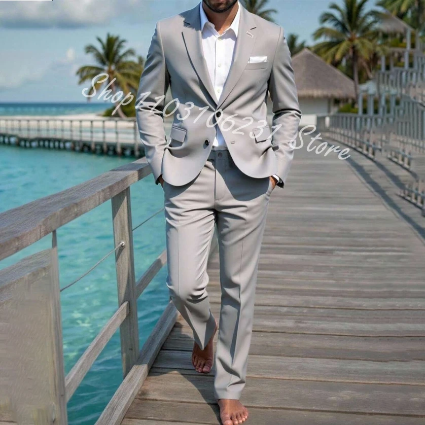 Men Suit Navy Blue Notched Lapel Single Breasted Casual Suit Tailor-made 2 Piece High Quality Wedding Party Tuxedo Costume Homme