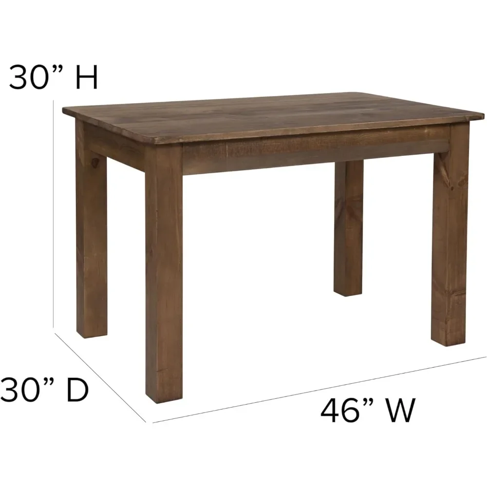 Table à manger en bois massif marron rustique, table de cuisine avec pieds carrés, table à manger de ferme, 46 po x 30 po, sièges 4, finition rustique