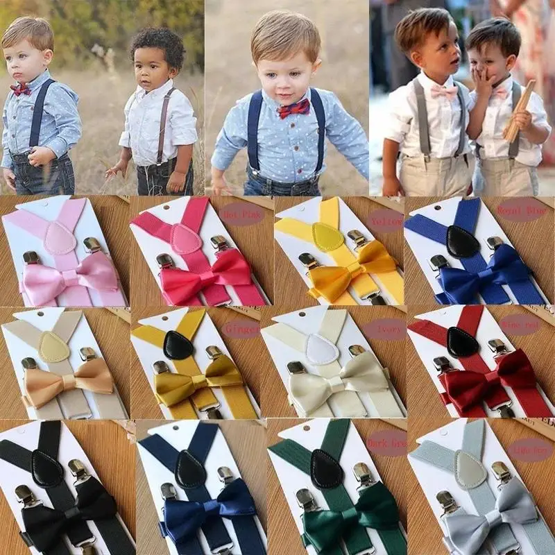 Suspenders Child Boy Girl New Year Bow Tie Kids Childrens Suspenders For Wedding Adjustable Y-Back Black Red Blue Braces