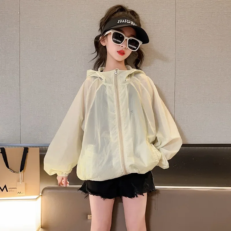 Girls Coat 2024 Summer New Childrens Clothing Foreign Style Relaxed and Breathable Fast Sun-protective Clothing Leisure Simple