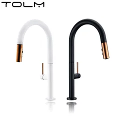 TOLM Pull Down Black Kitchen Faucets Kitchen Sink Swivel Sink Faucets Aerator Kitchen Mixer Tap Cold and Hot Splash Faucets