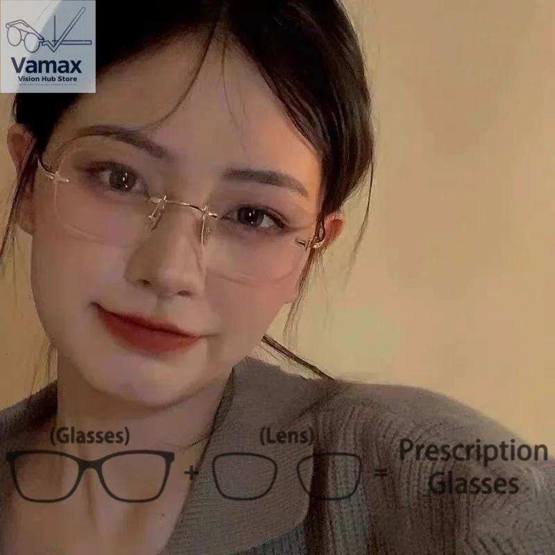 

VAMAX Women's Blue Light Blocking Geometric Rimless Glasses Metal Fashion Frame Optical Lens Ready