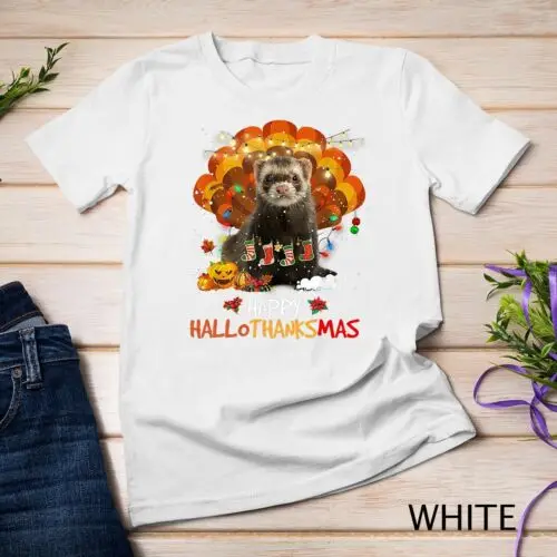 Happy Hallothanksmas Ferret Lover Halloween Thanksgiving Unisex T-shirt