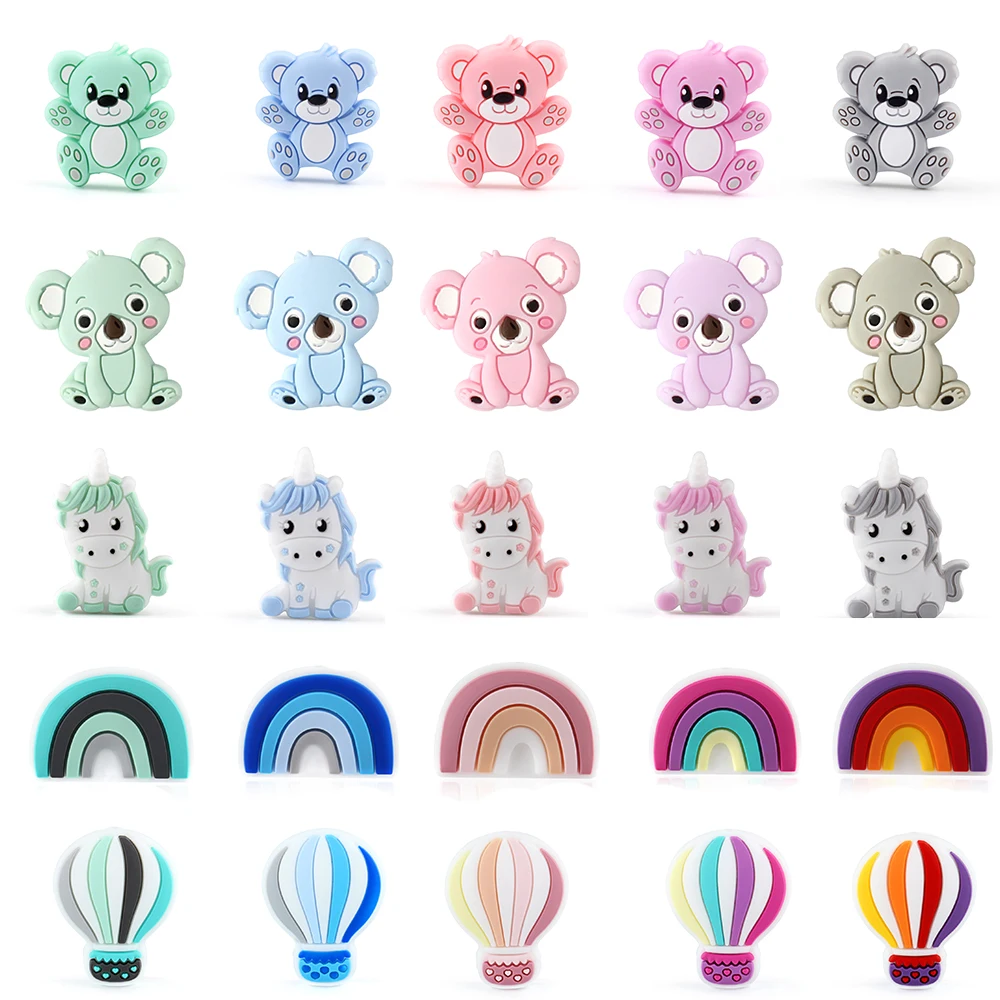 5PCS Silicone Beads koalas Rainbow Unicorn Bear Focal Beads Accessories For Jewelry Bracelets Making Handmade Crafts