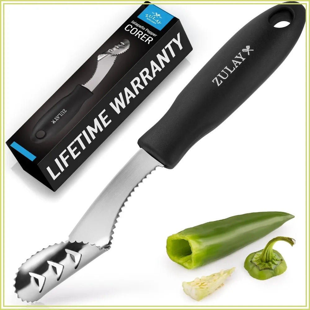 Jalapeno Corer & Seed Remover – 430 Stainless Steel Pepper Coring Tool with Serrated Blade for Effortless Deseeding – Chili, Bell Pepper Core Remover for Cooking & Grilling