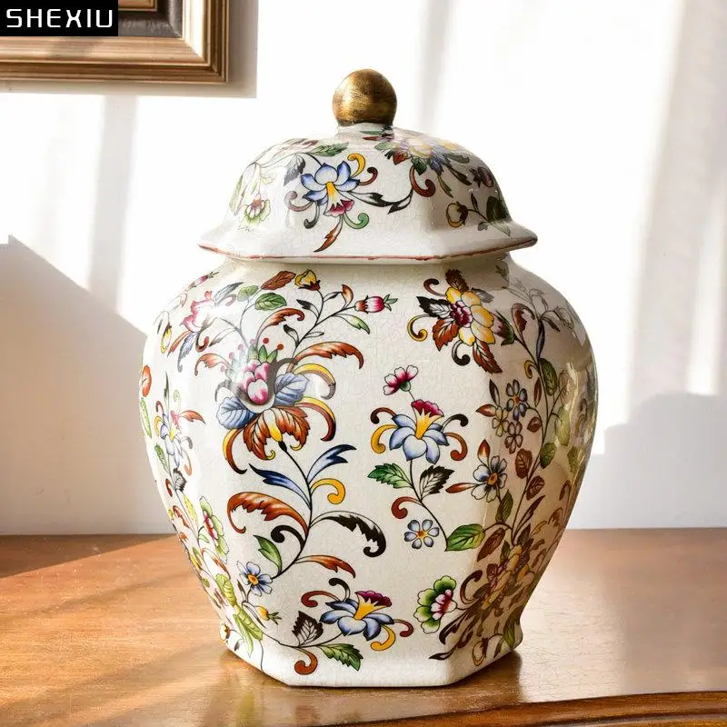 

Floral Pattern Painted Porcelain Storage Jar Ceramic Ginger Tea Canister Desk Decoration Jewelry Box Cosmetic Containers