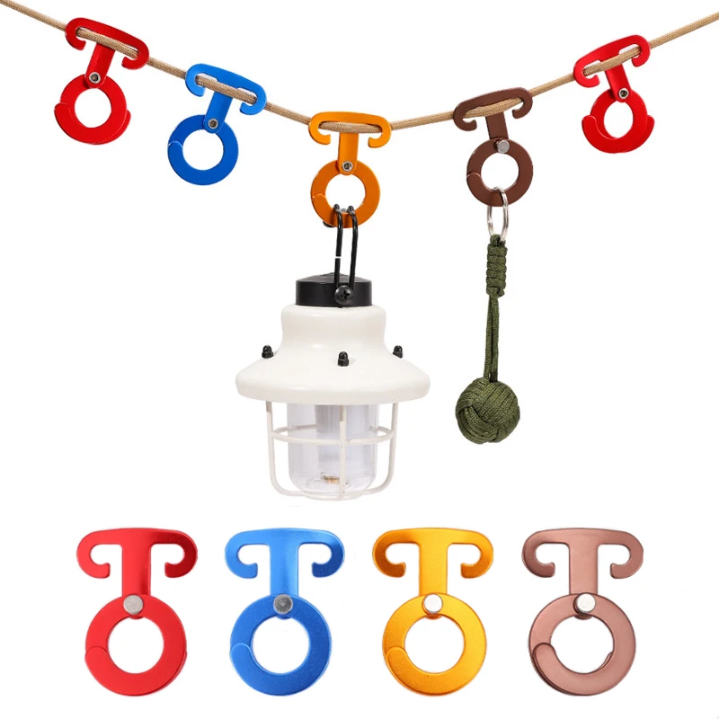 5pcs/set  Aluminum Alloy Tent Rope Buckle Hanging Hooks Camping Awning Rope Hooks Pot Pan Hanger lamp Storage Rack Shelf Hook