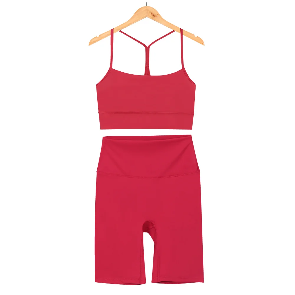 Yoga Women Vest Gym Top Y-shape Bra five-point pants Sets Comfortable Running Fitness Summer Sportswear