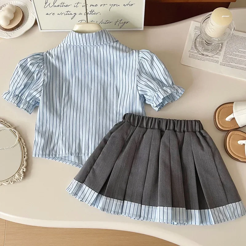 Girls Academy Style Set Summer 2024 Children Fashionable JK Uniform Girls Baby Shirt Pleated Skirt Two Piece Set