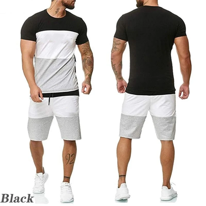 New Men's sports shorts suit men's loose sports suit striped sportswear