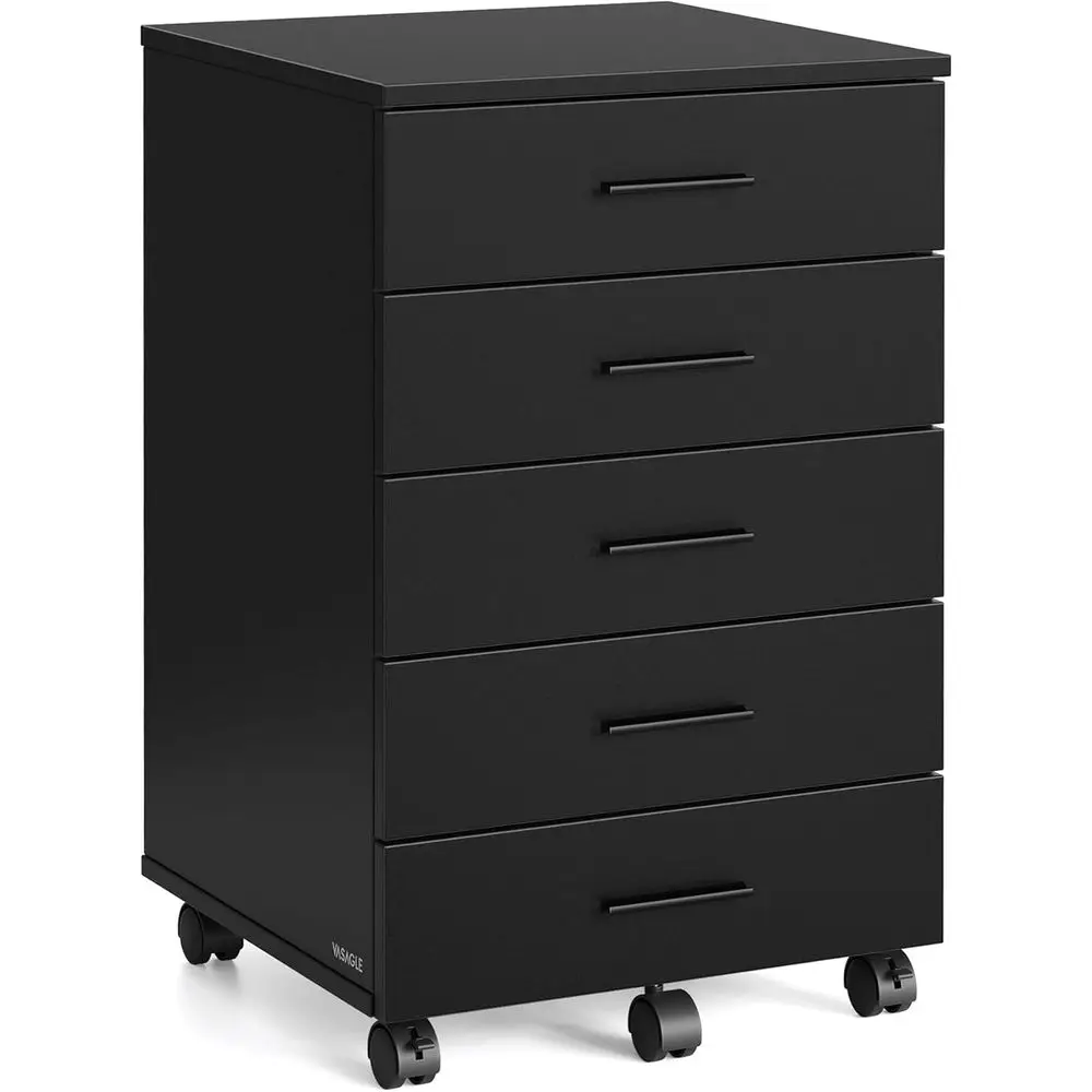 

Ink Black Mobile Pedestal File Cabinet with Wheels, Printer Stand, and Sliding Rails for Home Office