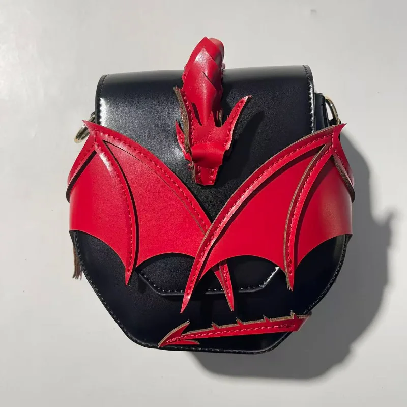 Halloween Magic Dragon Color Matching Splicing Large Capacity Shoulder Bag Retro Crossbody Bag 3D Blue Dragon Wing Phone Bag