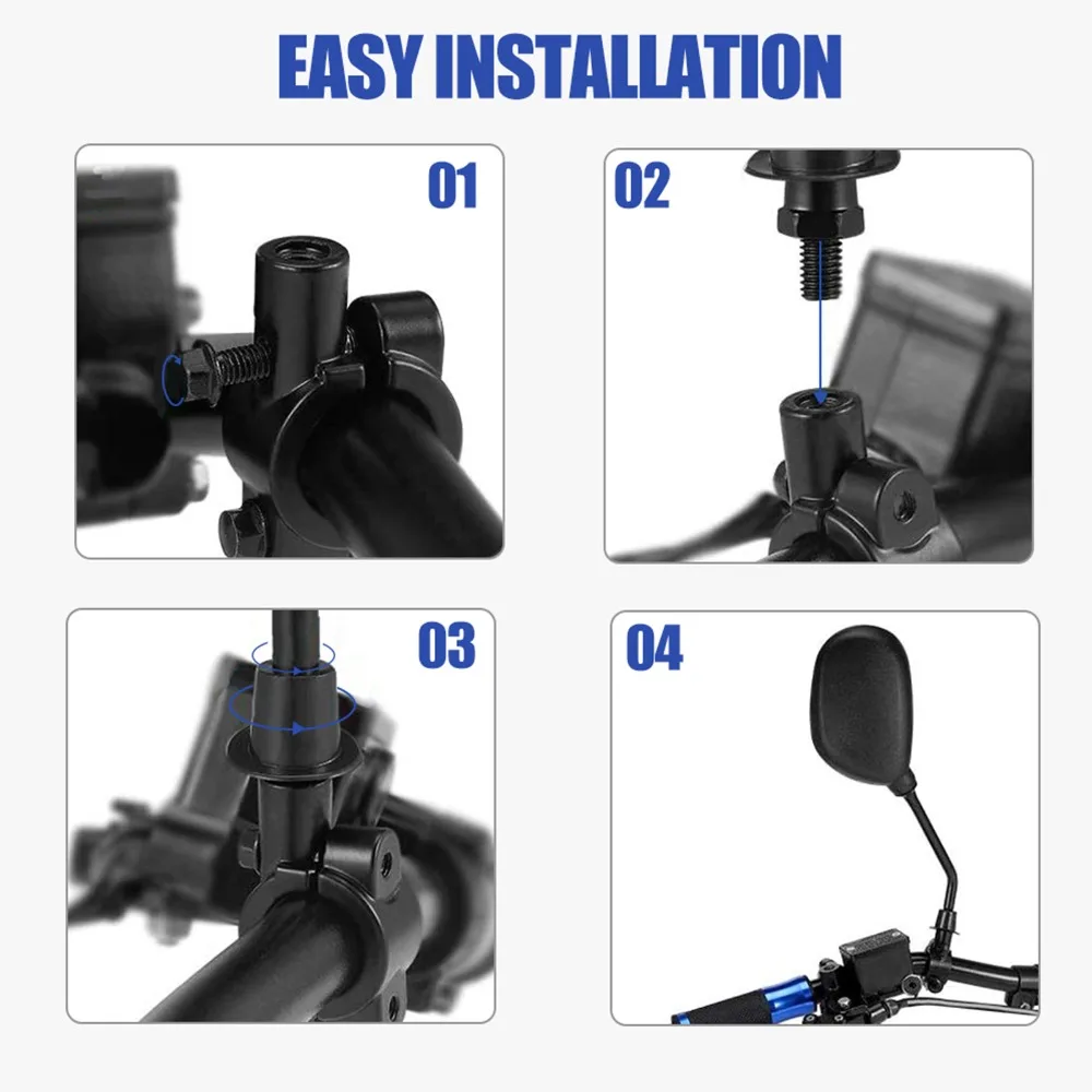 2pcs 10mm Thread Motorcycle Handlebar Mirror Mount 7/8