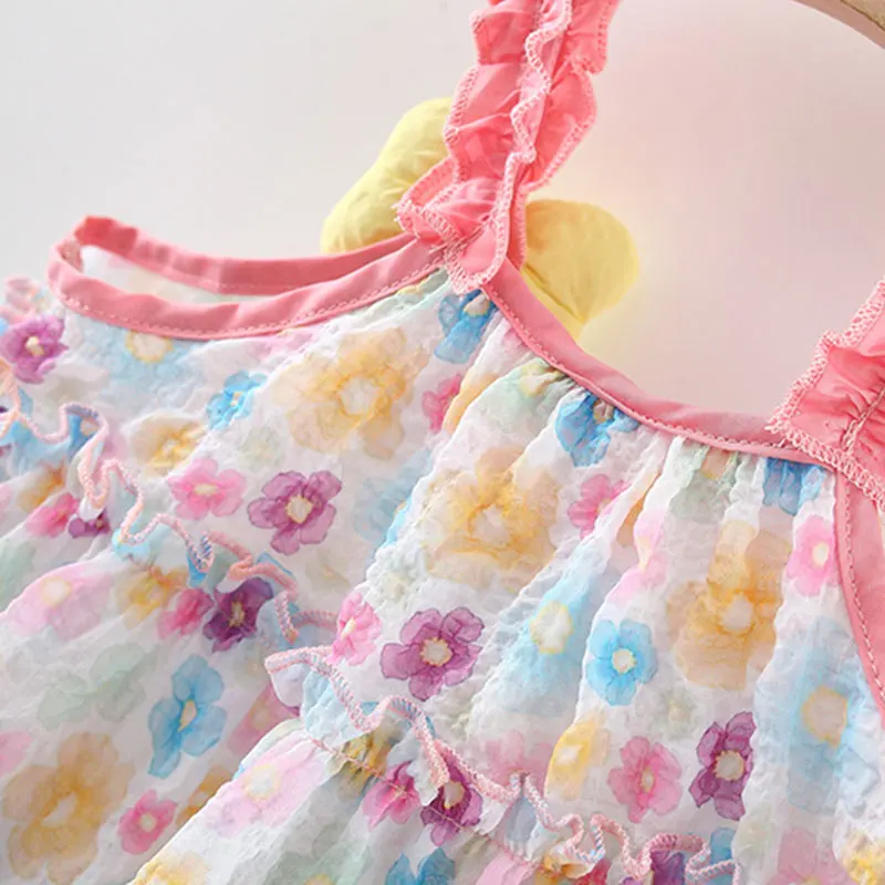 Summer New Little Flower Baby Girl Strap Dress Sweet Pastoral Style Children\'s Sleeveless Clothes (0-3 Years Old)