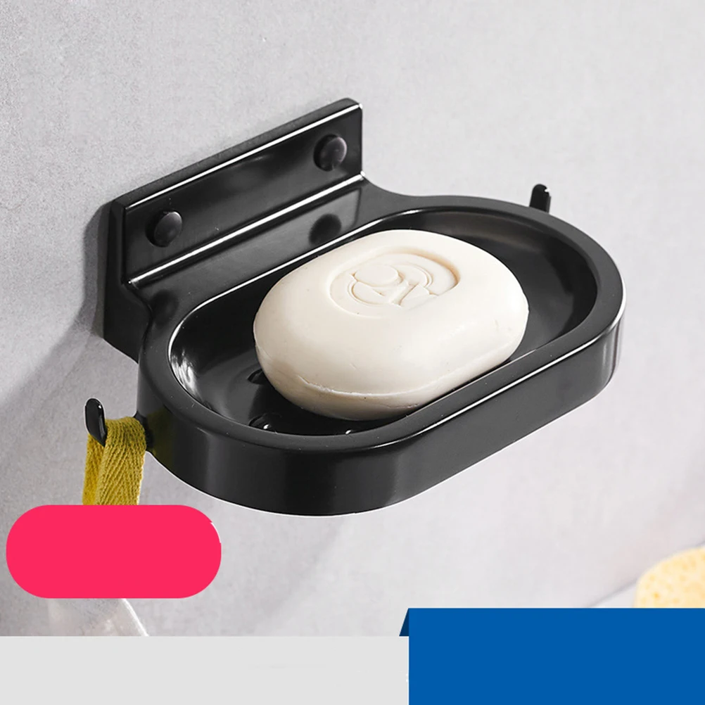 

Self Adhesivespace Aluminum Soap Dish Holder Wall Mounted Bathroom Storage With Hooks Corrosion Resistant Soap Tray For Home