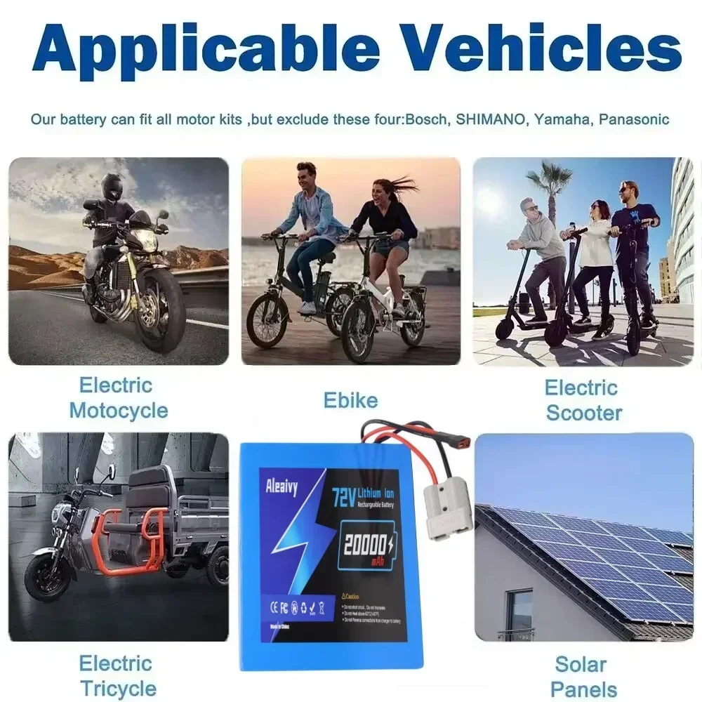 72V 30Ah High Power Fast Charging 21700 Lithium Battery Pack with 50A BMS IP54 Waterproof for 100W-3600W  Bicycle Bike Motor