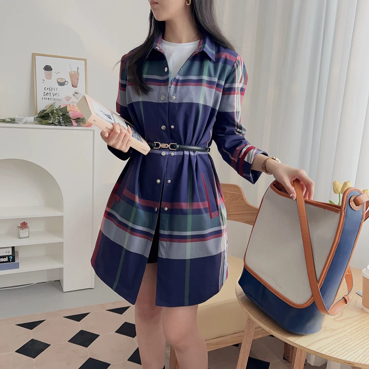 

Selfwill Briti Sle irt Coat Women's Mid-Length Turn-down Collar Outerwear Spring Faion Ele Dr Option Available