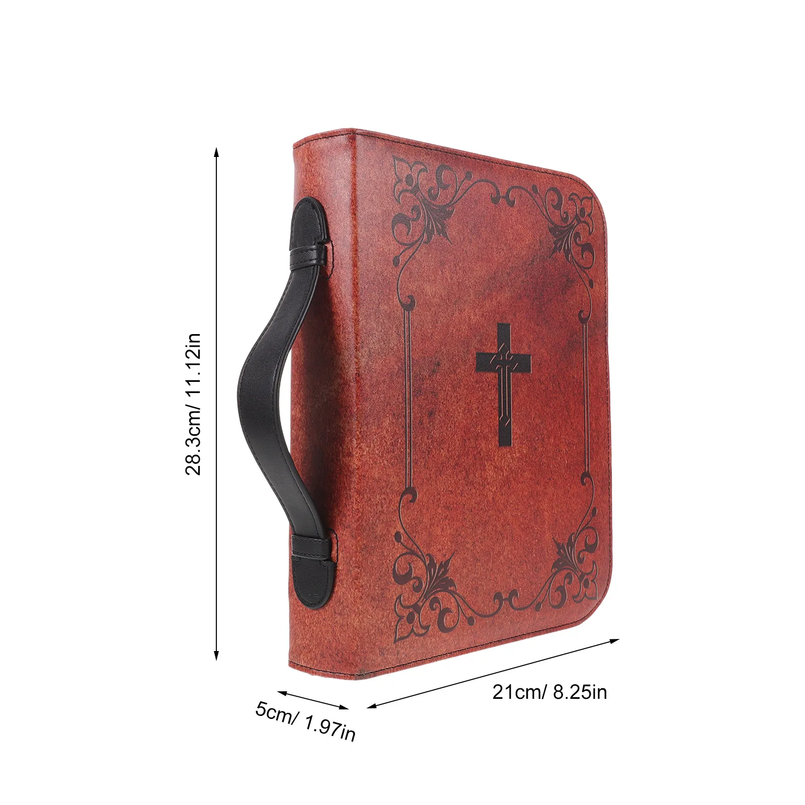 Vintage Aesthetic Bible Cover Case PU Retro Cross Print Scripture Book Protector with Handles for Church Study Travel view 3