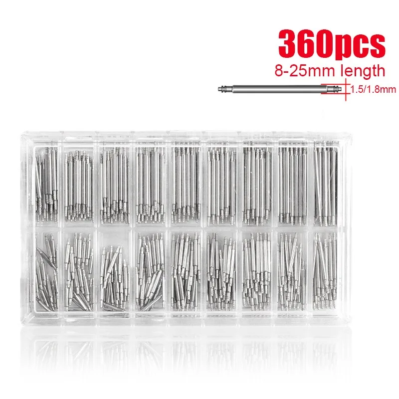 Strainless Steel Spring Bars Dia 1.5mm/1.8mm length 8mm-25mm Watchband Strap Watch Repair Tools Pin for Watchmaker 360pcs/set