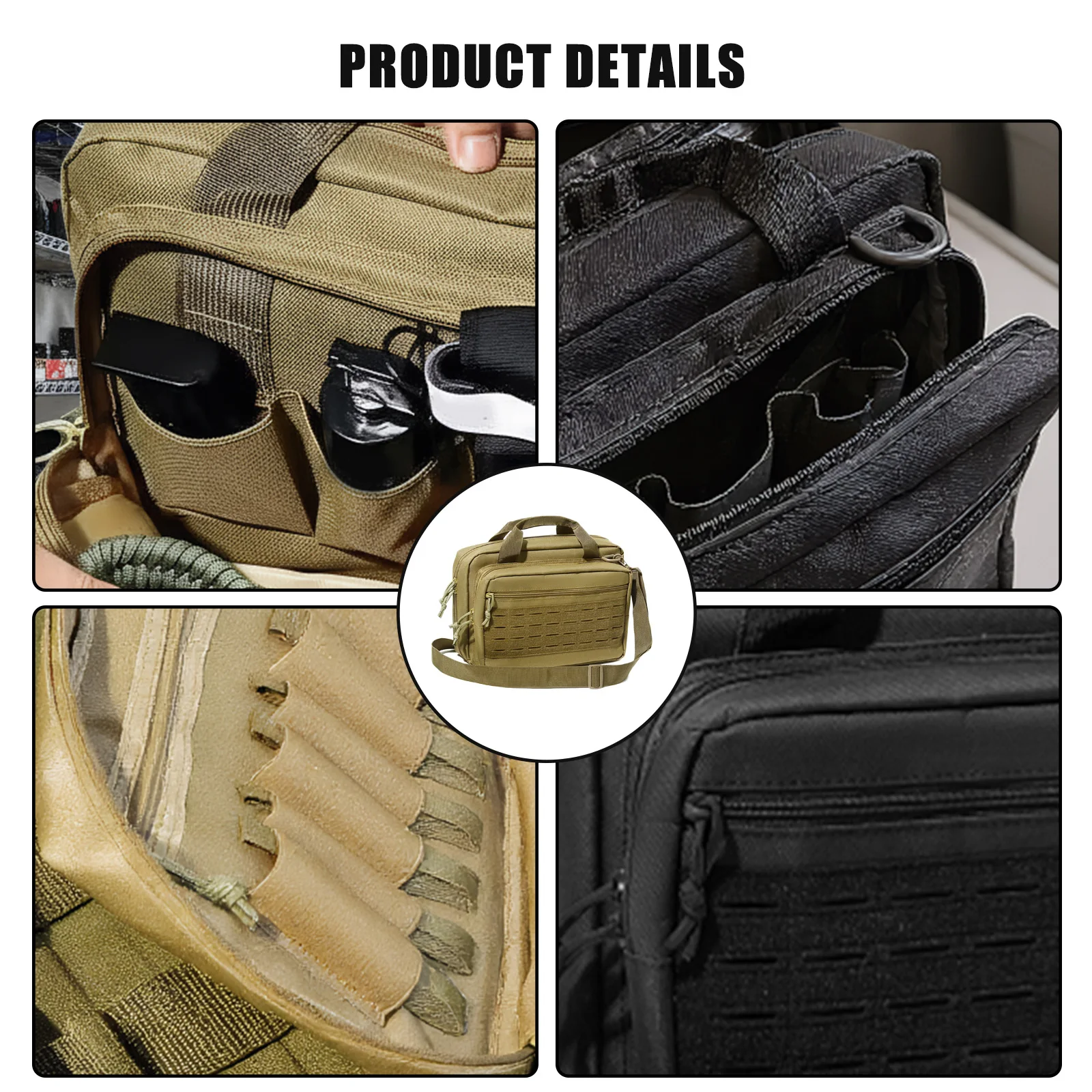 600D Oxford Cloth Tactical Handgun Bag Multi-Pockets Hunting Shooting Tool Lockable Compartment Tactical Bag for Outdoor Hunting