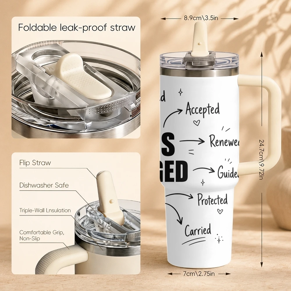 Blessed Grace Scripture Word Vacuum Flasks 40oz Thermal Tumbler Handle Stainless Steel Insulated Water Portable Mug Cup