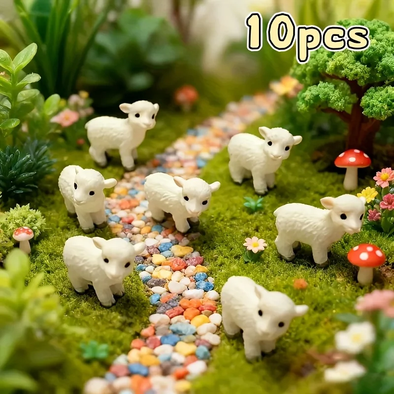 10-Pack Mini Resin Sheep Figurines - Realistic Farm Animal Models for Dioramas, Dollhouse Decor & Tabletop RPG Games