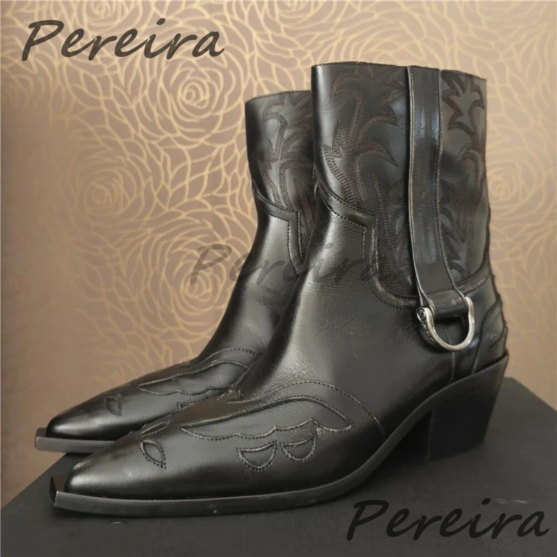 

Retro Embroidered Western Cowboy Boots for Men Pointed Toe High Heel Chelsea Boots British Style Trendy Versatile Men's Shoes