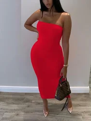 Bangniweigou Strapless Red Dress Tube Gowns Women Spring Autumn Off Shoulder Bodycon Solid Color Tight Long Robe Femme
