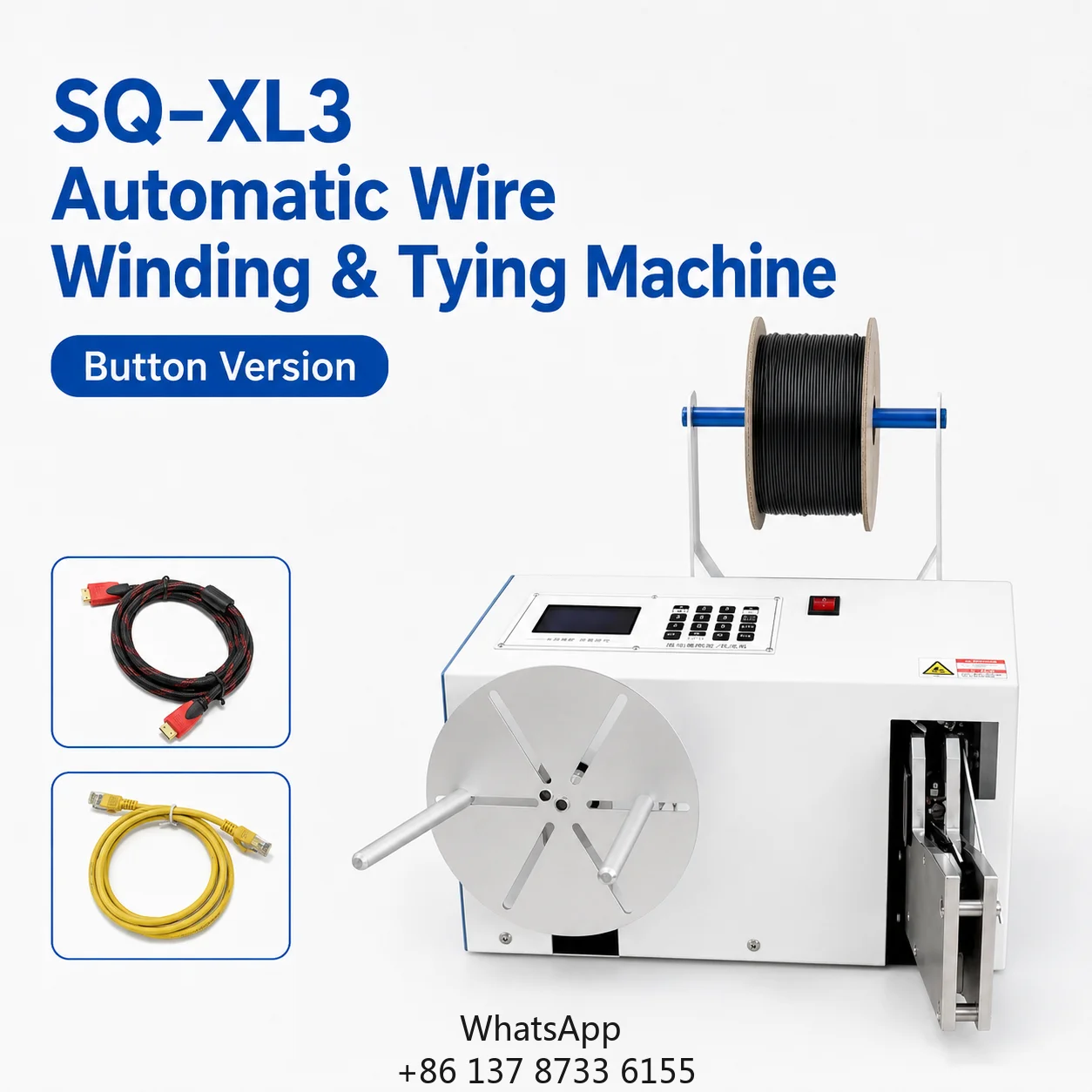 Automatic Cable Coiling And Tying Machine 5-30 Mm Diameter 60-160 Mm Tie Length 1-999 Turns Set For USB Cable Data Wire