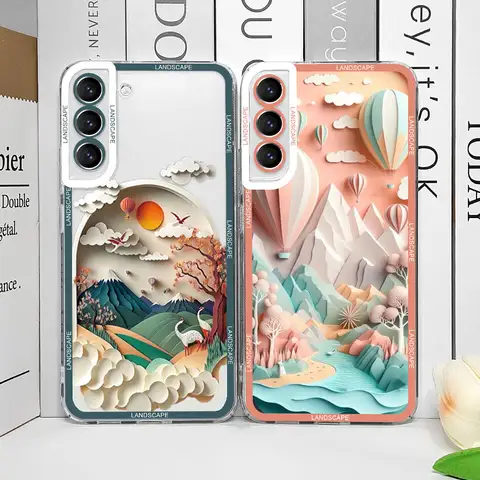 Printing Landscape Creative Mountain Transparent Phone Cases for Samsung Galaxy S22 S25 S21 S23 S24 Ultra Plus FE Covers Fundas