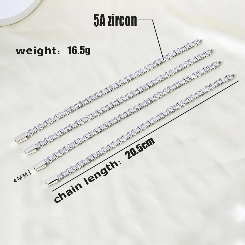 4mm Asscher 361L Stainless Steel Bracelet Tennis Chain Zircon Iced Out For Men Women Fashion Hip Hop Jewelry Free Shipping