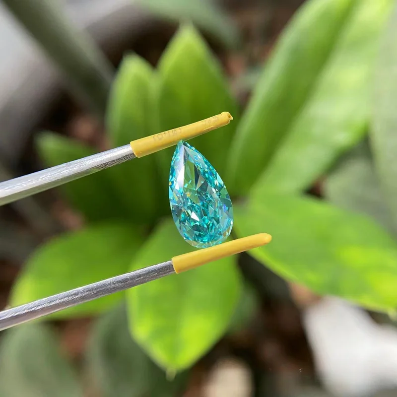 Paraiba Neon Blue Water Drop Ice Flower Cut Cabochon Pear Shape Ring Stone Loose Gemstone Jewelry
