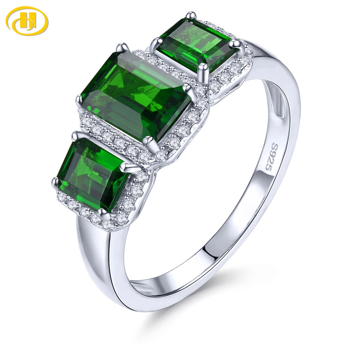 Natural Chrome Diopside Sterling Silver Rings 1.8 Carats Genuine Gemstone Fine Jewelrys Women New Year Anniversary Gifts