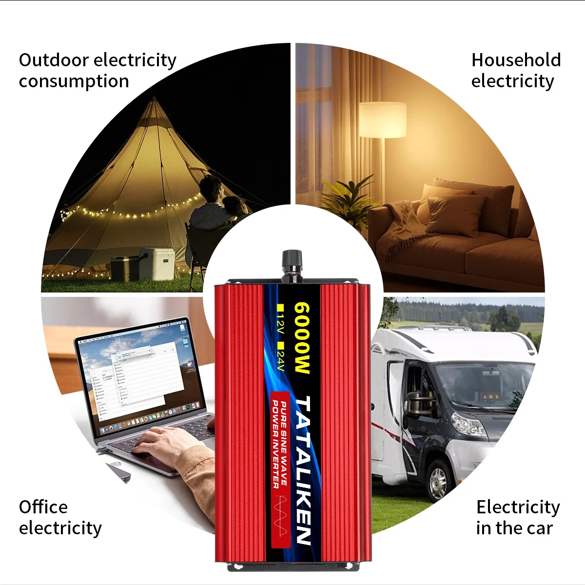 عاكس طاقة بموجة جيبية نقية، طاقة عالية 5000 وات-10000 وات، 12 فولت إلى 220 فولت مع شاشة LCD ومروحة تبريد، للطاقة الشمسية/RV/السيارة/المنزل #3