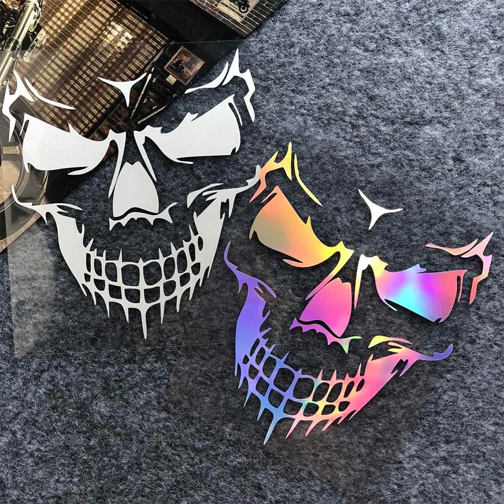 Skull Head Motorcycle Reflective/Laser Rainbow Stickers Decor Moto Helmet Motor Bike Scooter Body Windshield Accessories Decals image 6