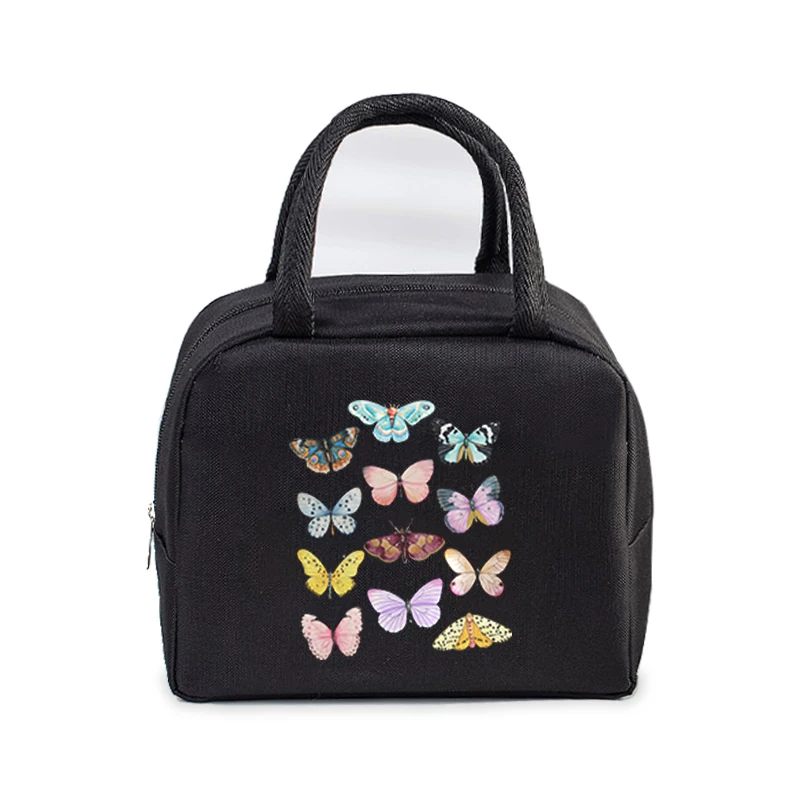 Vintage Butterfly Lunch Bag Student Office Women Men Bento Pouch Aesthetics Butterfly Insulation Portable Picnic Food Lunch Bags