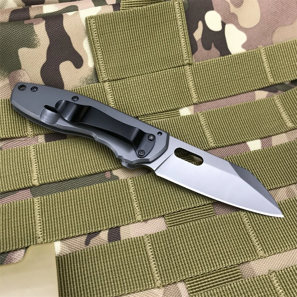 DA103 Pocket Knife Folding Knife 440 Blade Grey All Steel Handle Outdoor Camping Hunting Knives Survival Self Defense Tool Gifts