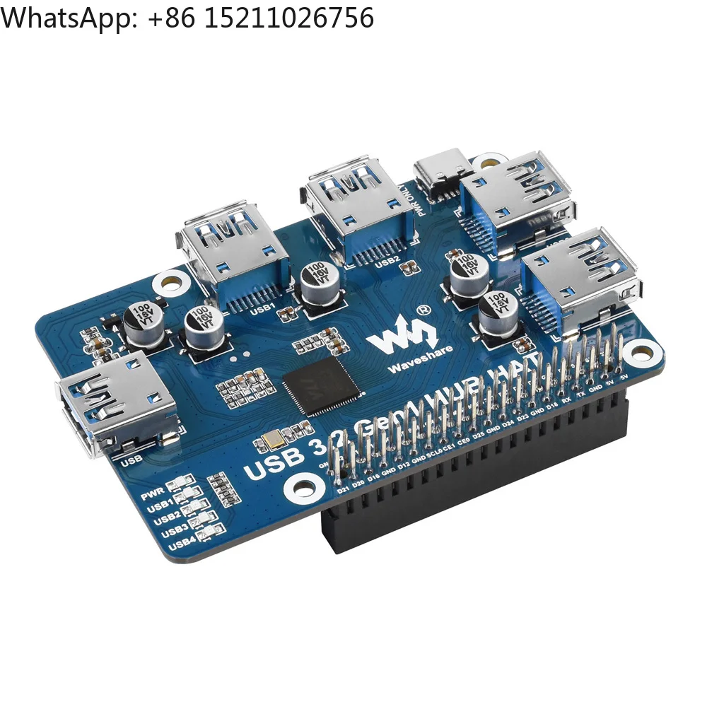 

Шляпа-концентратор Waveshare USB 3.2 Gen1 для Raspberry Pi, 4 порта USB 3.2 Gen1, без драйверов