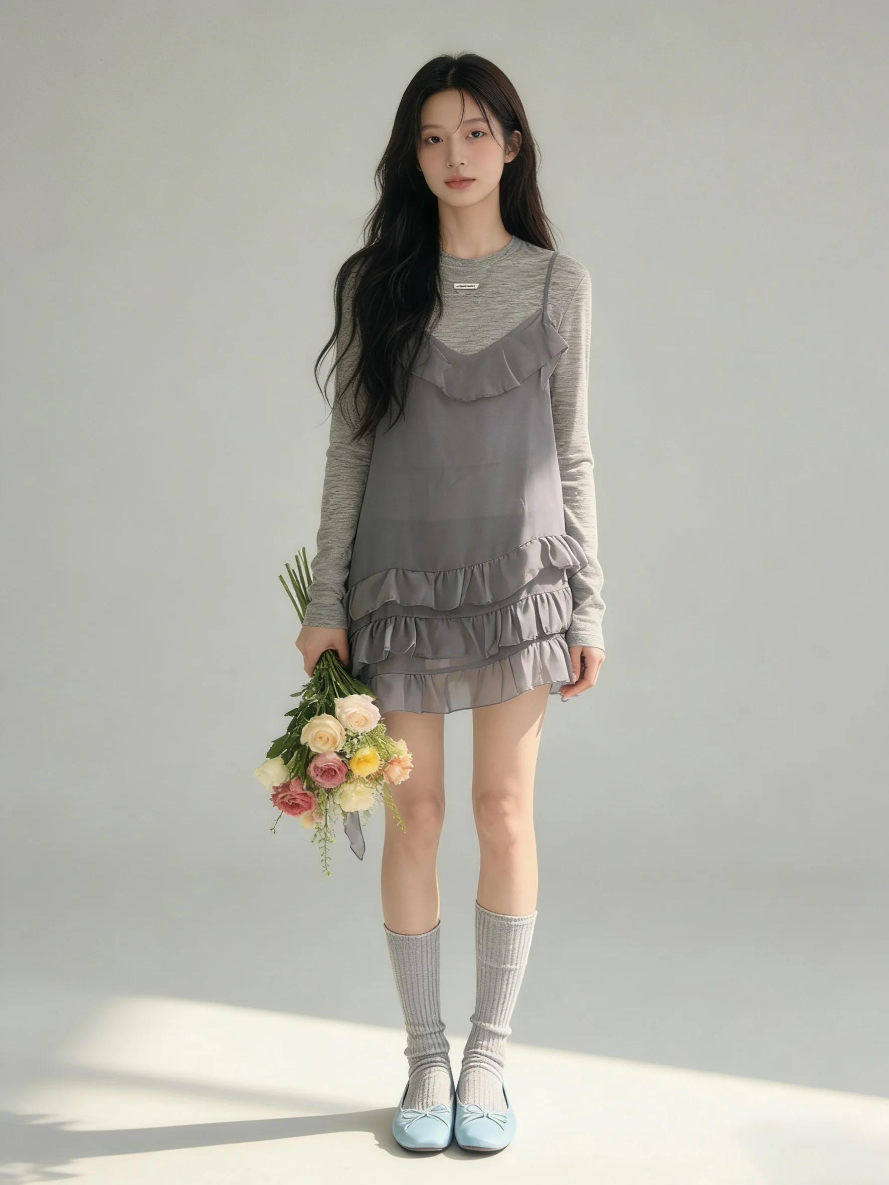 

Women's round Neck Long Sleeve T-Shirt Base Layer Shirt with Lace Trim Halter Dress Two Piece Set Korean Style Loose Fit
