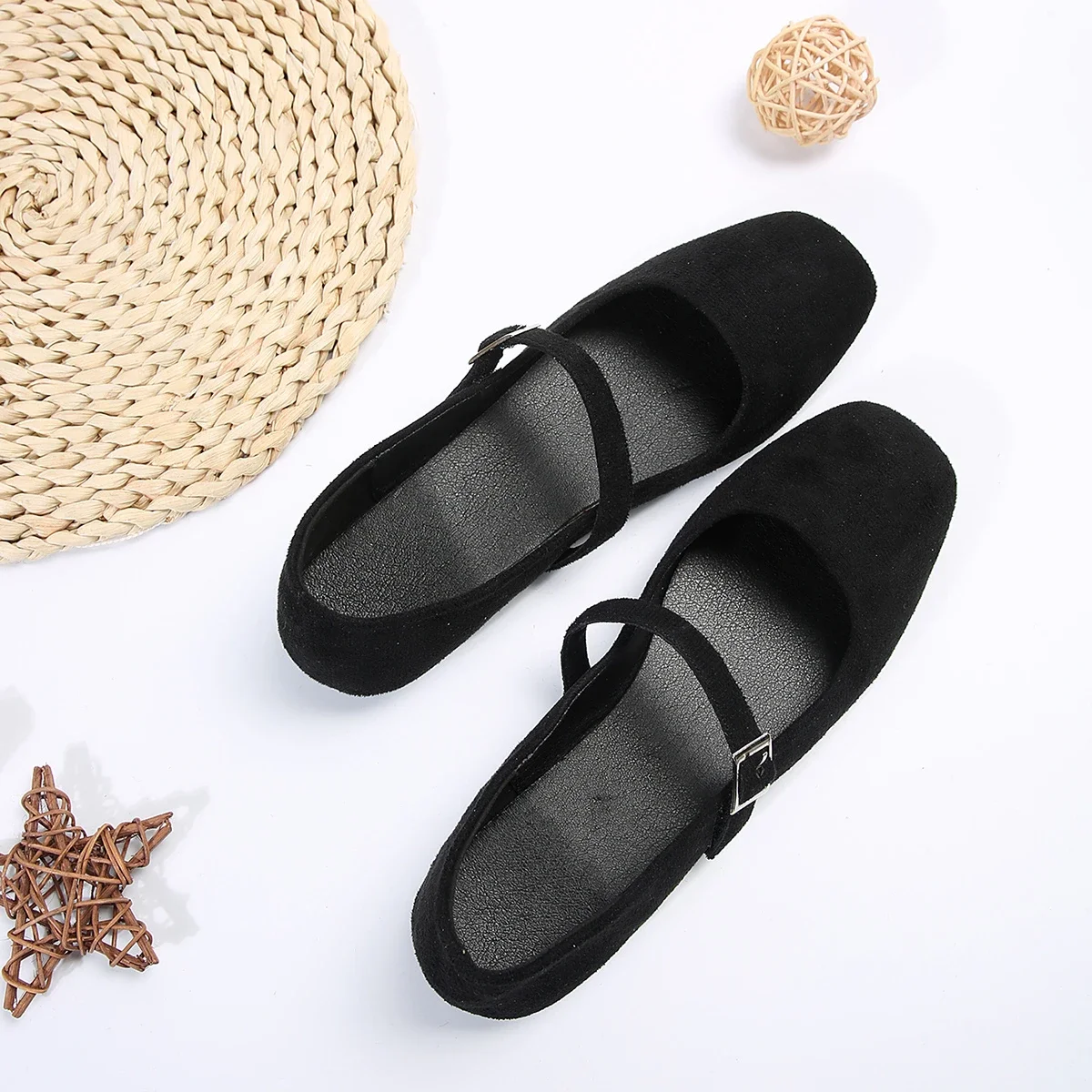 Shoes Woman 2024 Trend Mary Jane Ballet Flats Women Black Ladies Comfortable Soft Square Toe Flat Shoe Sapatos Femininos