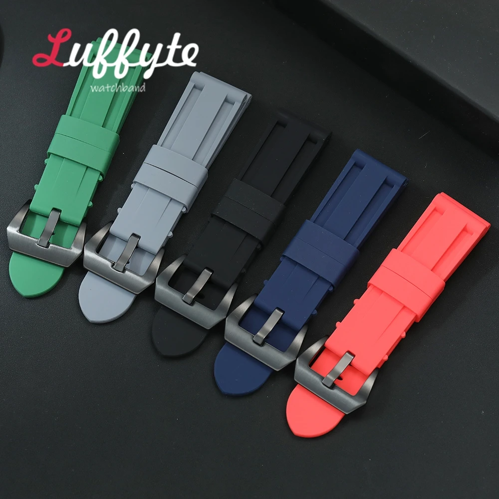 Silikon-Uhrenarmband, Sport-Gummiarmband, 22 mm, 24 mm, 26 mm, Herren- und Damen-Ersatz-Uhrenarmband mit schwarzer Schnalle